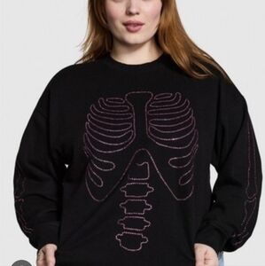 PINK Victoria Secret Bling Halloween Skeleton Sweatshirt Medium NWT